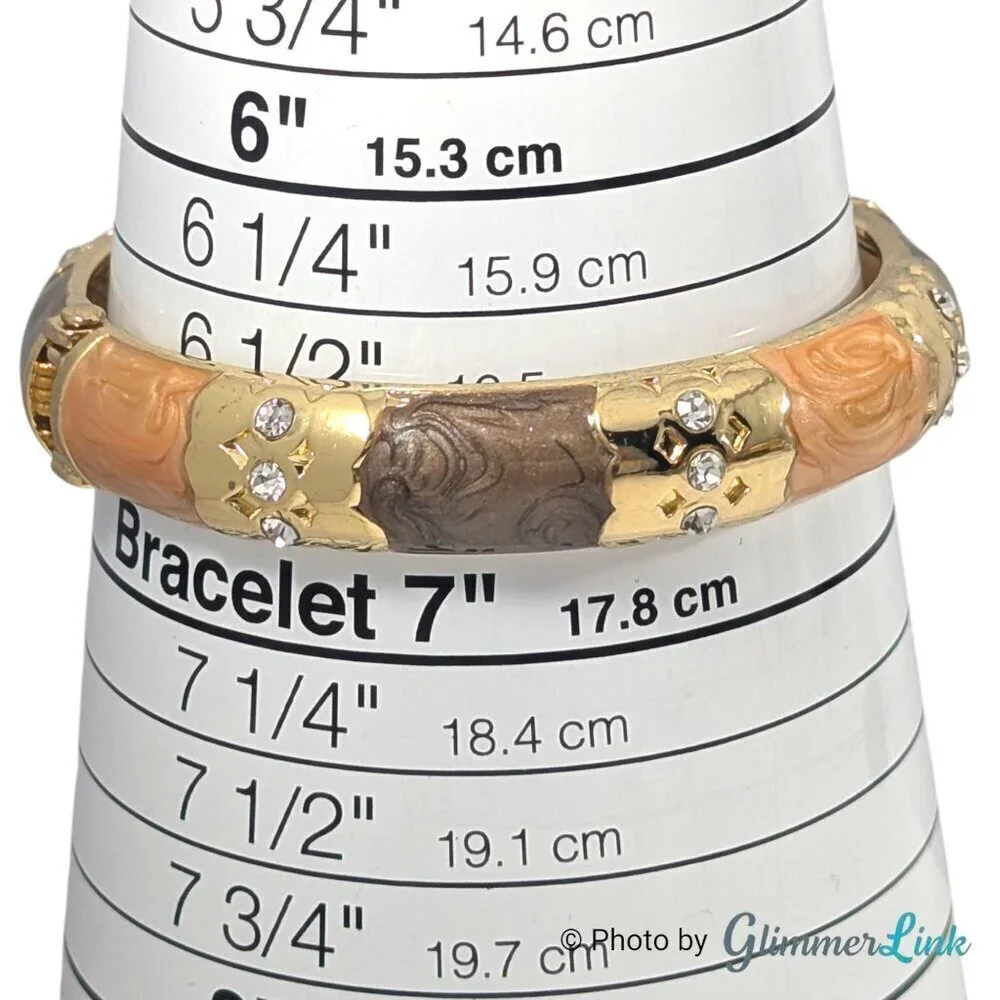 Earth Tone Enamel Gold Tone Hinged Clamper Bracelet